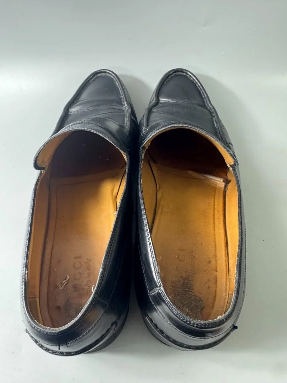 Gucci Men's Black Patent Leather Made Italy Slip On Penny Loafers, Size 11
